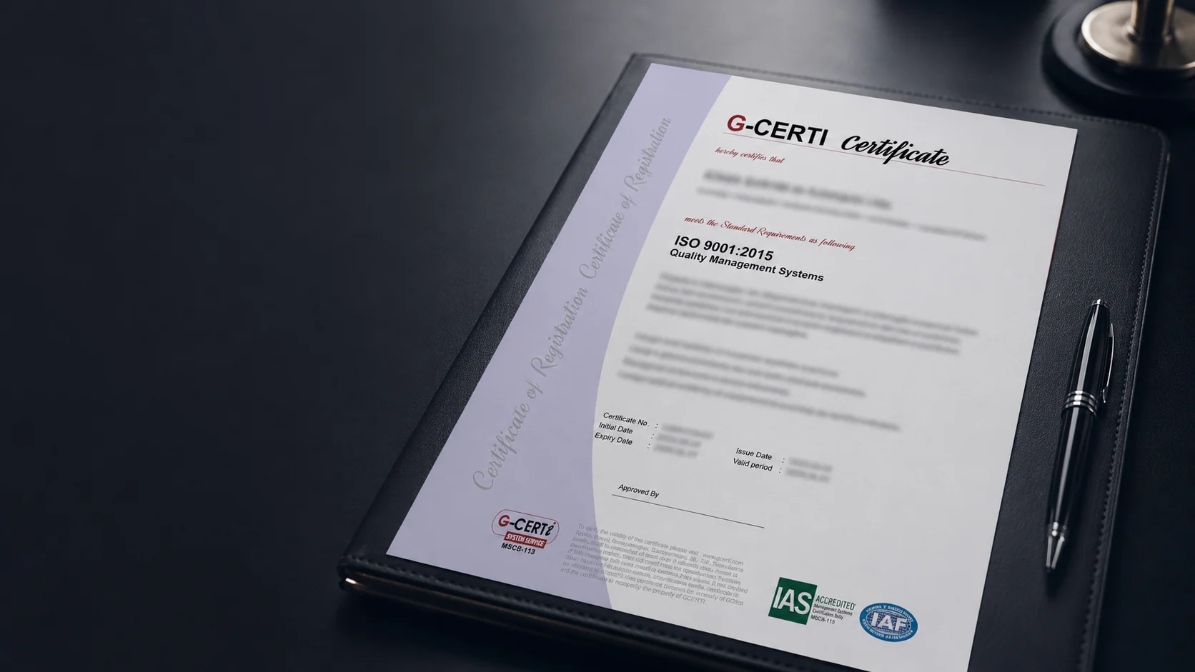 Sample of a management certificate issued by G-CERTI